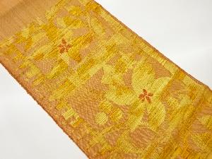 手織り真綿紬草花模様織出し名古屋帯